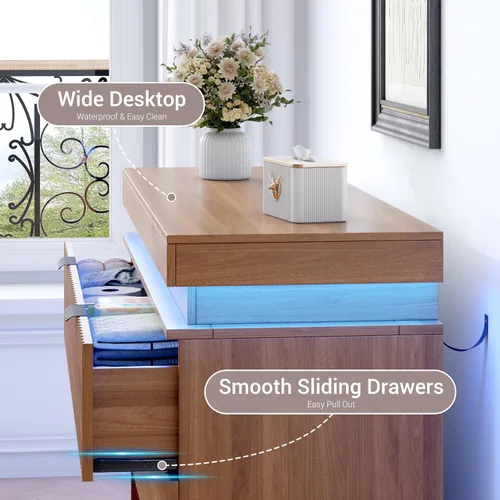 Vista 7 de Cómoda acanalada de 6 cajones para dormitorio con estación de Nogal