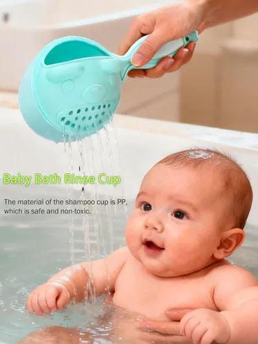 Vista 5 de Desmontable cascada libre de lágrimas bebé enjuague taza, champú Flusher para baño de cabello (verde) Compatible con Shampoo Hair Cups