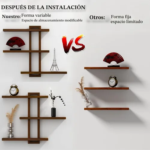 Vista 5 de yaqew Estantes flotantes variables de madera, juego de 4, estantes para baño de 28.35" máx., estantes de pared rústicos para sala de estar