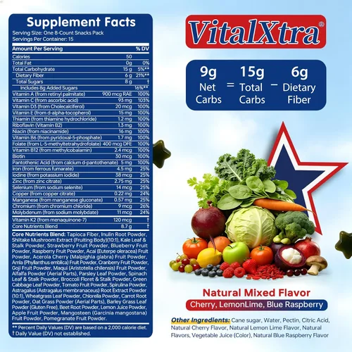 Vista 3 de Adult Daily Gummies, Greens Daily Gummies, Natural Mixed Flavor, 120 Ct