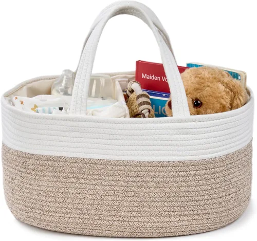 Vista 11 de Diaper Caddy Organizer, Empty Gift Basket with Gift Wrap for Newborn Essentials, Baby Storage Basket, Stylish Gift Bag for Baby Shower, Boys and