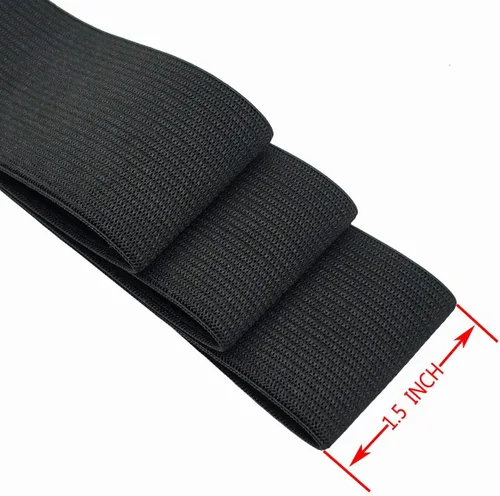 Vista 2 de Tejido elástico de 1.5 pulgadas de ancho, color negro, elástico de alta elasticidad, banda elástica de punto de 5 yardas