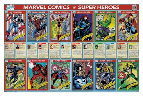Vista 12 de Trends International Marvel Comics - Marvel 80th Anniversary - Cards Wall Poster, 14.725" x 22.375", Barnwood Framed Version