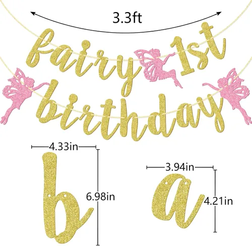 Vista 2 de Cartel de primer cumpleaños de hada, decoración de fiesta de primer cumpleaños de hadas, pancarta de primer cumpleaños para niña, decoraciones