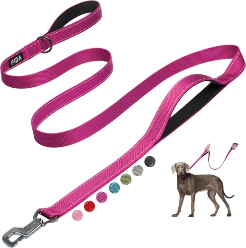 Vista 22 de Fida Correa resistente de 4 pies para perro con 2 cómodas asas acolchadas, asa de tráfico y gancho avanzado de fácil presión, correa reflectante