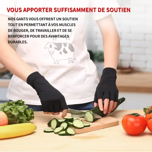 Vista 7 de Guantes de compresión de cobre para artritis, los mejores guantes con infusión de cobre para mujeres y hombres, guantes de artritis sin dedos