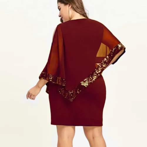 Vista 3 de EJUMMP Vestido de dama de honor para mujer, vestido de cóctel con lentejuelas, vestido de fiesta con cuello redondo, vestido de fiesta con hombros