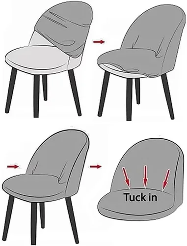 Vista 5 de XMNTG Juego de 4 fundas elásticas de jacquard gris para silla de comedor, con respaldo curvado, fundas para silla de acento modernas de mediados