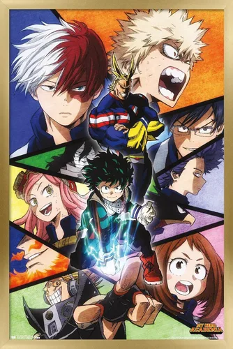 Vista 8 de Trends International My Hero Academia-Faces - Póster de pared de 14.725 x 22.375 pulgadas, versión con marco en color madera rústica