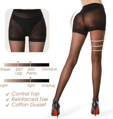 Vista 5 de 3 pares de medias transparentes para mujer Control superior 20D para las medias, con dedos reforzados