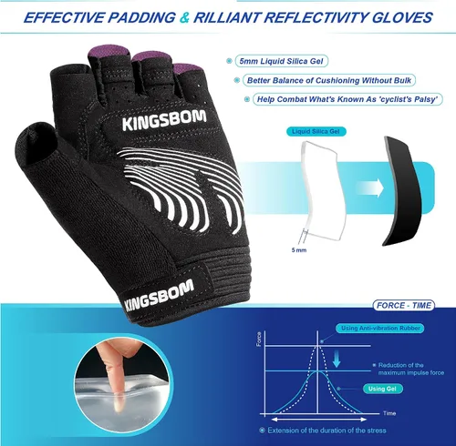 Vista 3 de KINGSBOM Guantes de ciclismo que absorben los golpes con almohadilla de gel de silicona ligera, transpirables y antideslizantes para hombres