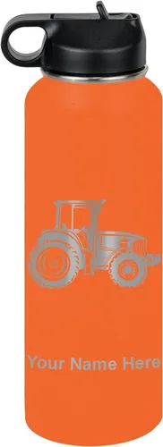 Vista 48 de LaserGram Botella de agua personalizada, tractor agrícola, acero inoxidable de doble pared aislada al vacío con popote superior, regalo grabado