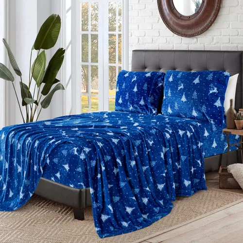 Vista 5 de Elegant Comfort - Juego de sábanas de franela de terciopelo de lujosamente suave de 4 piezas para las fiestas - Calidad premium - Juego de sábanas