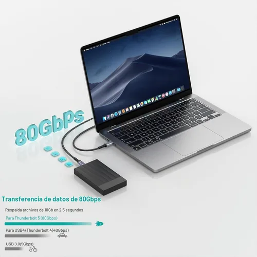 Vista 4 de 80Gbps USB 4.0 for Thunderbolt 4 Cable 6.6FT, 2 Packs, Grey