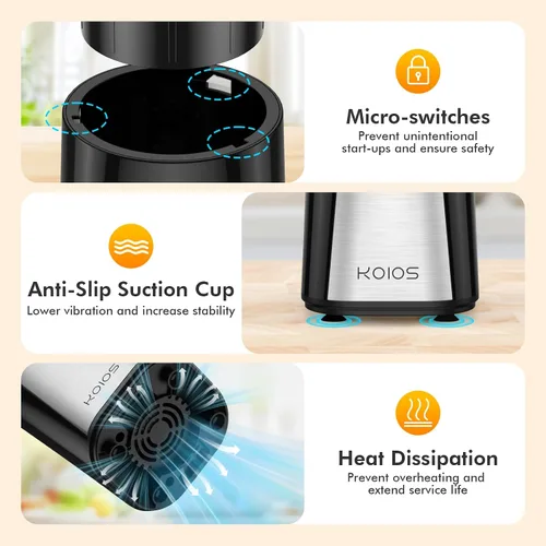 Vista 5 de KOIOS Personal Blender BL319B + HMB310N 1000W15Pcs Smoothie Blender Set