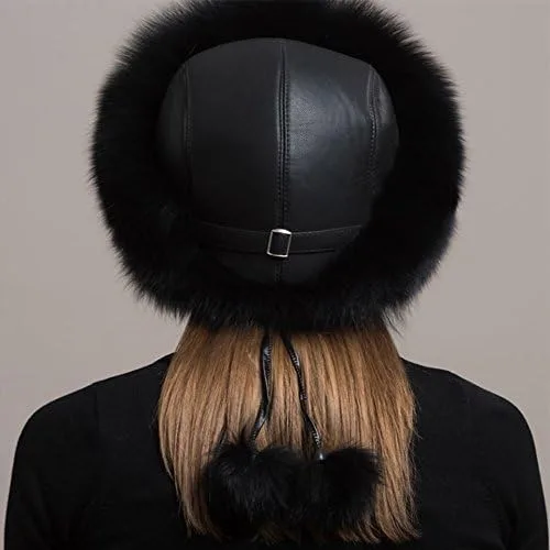 Vista 4 de Gegefur Sombreros de piel de zorro real para mujer, cálidos para invierno