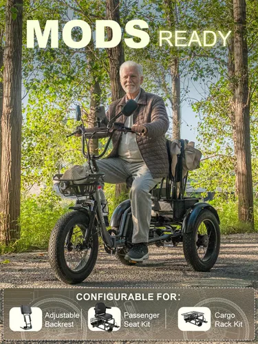 Vista 2 de Folding Electric Tricycle for Adults 2 Seater, 20MPH 100 Miles 4" Wide Fat Tire Electric Trike, 3 Wheel Electric Bike 1200W, 48V 20AH Battery
