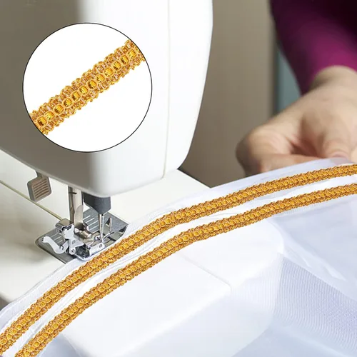 Vista 6 de GORGECRAFT 15 yardas de cinta tejida con borde metálico, diseño de trenza de poliéster para coser, con purpurina, adornos decorativos