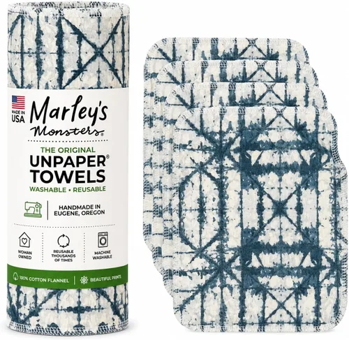 Vista 19 de Marley's Monsters Toallas sin papel - rollo de 12 unidades, toallas de papel reutilizables sin papel, de algodón, libres de árboles