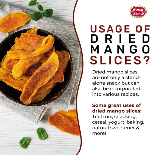 Vista 4 de Spicy World Bolsa de rodajas de mango seco de 7 onzas, mango natural, suave y jugoso, bajo en azúcar, sin sulfuro, ligeramente endulzado