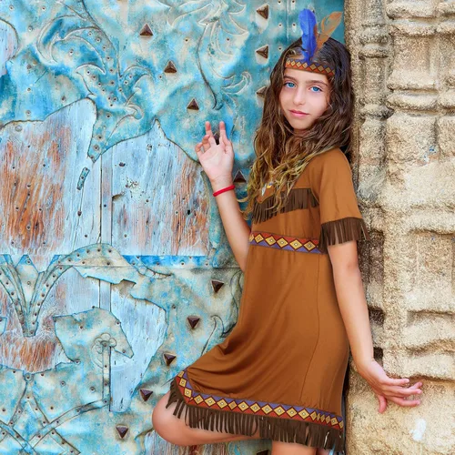 Vista 5 de Disfraz nativo para niñas, vestido de princesa india para Halloween, cosplay