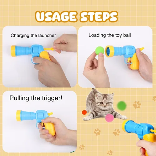 Vista 4 de TEAWOO 50 piezas de juguetes para gatos, bolas de pompones con 1 juego de lanzador, juguete interactivo para gatos para interiores, tanto