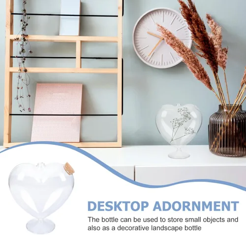 Vista 4 de Operitacx Botella de cristal con forma de corazón de 7 pulgadas con tapón de corcho, tarro decorativo transparente para estrella de origami, jarrón