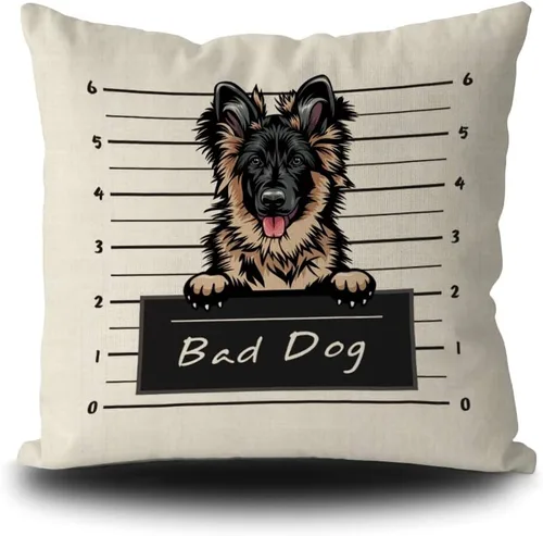 Vista 7 de Fundas de almohada de perro pastor alemán de 16 x 16 pulgadas, decoración de animales de perro malo, fundas de almohada de lino para sofá