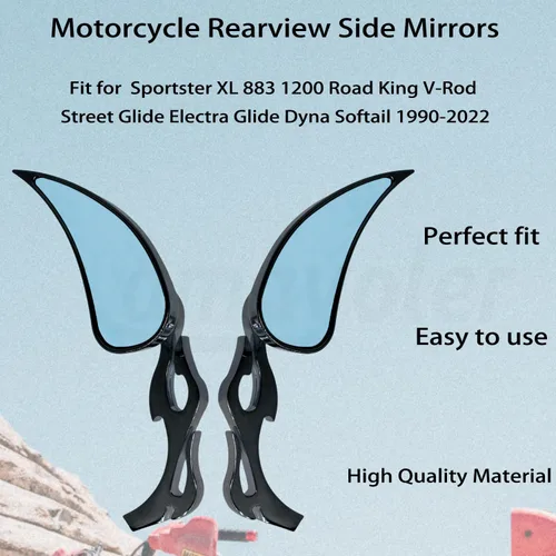 Vista 2 de Espejos laterales retrovisores de motocicleta para Sportster XL 883 1200 Road King V-Rod Street Glide Electra Glide Dyna Softail 1990-2022. (negro-1)