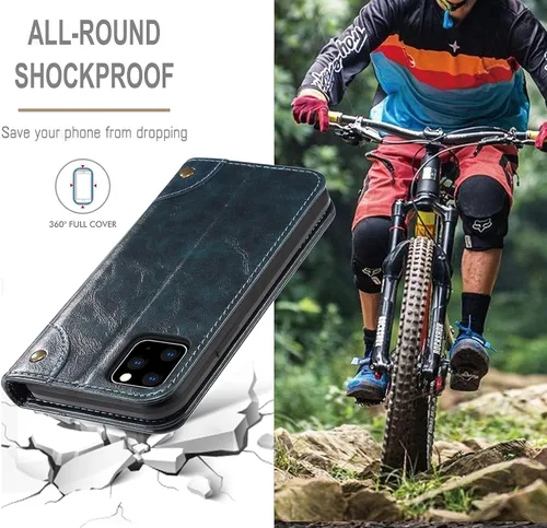 Vista 6 de SINIANL Funda Compatible para iPhone 13 de Cuero, Funda Tipo Cartera con Diseño de Libro, Cierre Magnético, Soporte, Ranuras para Tarjetas, Tapa Azul