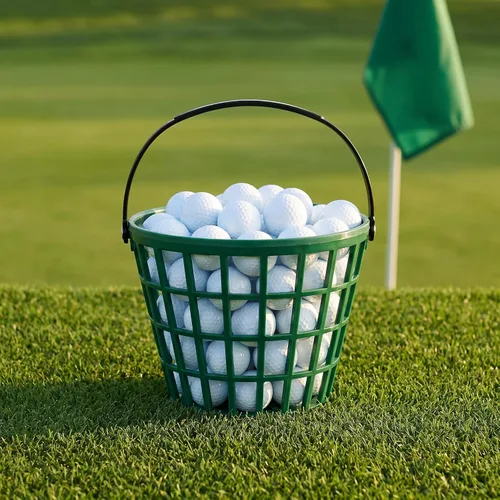 Vista 5 de Bekith Paquete de 2 cestas de plástico para pelotas de golf, cubo de pelota de golf con asa, capacidad para 40-50 bolas, color verde