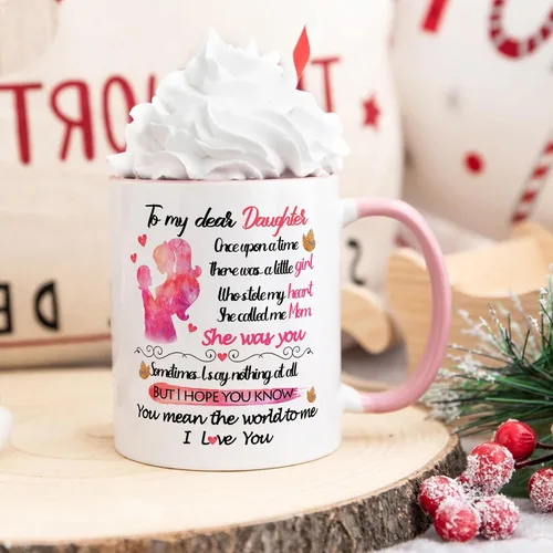 Vista 4 de Fatbaby Taza de café con texto en inglés "To My Dear Daughter", regalo para el día de San Valentín y cumpleaños, regalo para la mejor hija de mamá