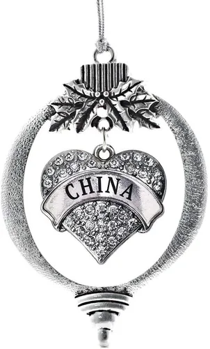 Vista 100 de Inspired Silver Adornos festivos de dije de corazón pave de plata con circonitas cúbicas