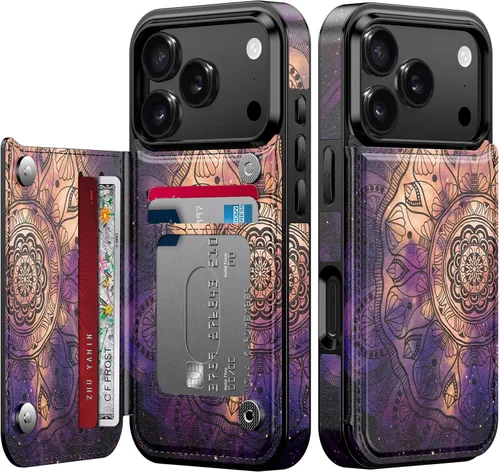 Vista 25 de LETO para iPhone 15 Pro Funda tipo cartera - Tapa tipo folio con patada - Diseños de moda - Tarjetero - Funda protectora para mujeres y niñas - 6.1