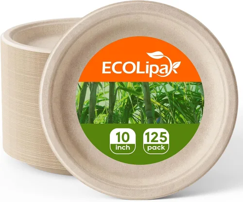 Vista 8 de ECOLipak Platos de papel de postre compostables de 6.85 pulgadas, paquete de 150 platos desechables, biodegradables, resistentes, ecológicos