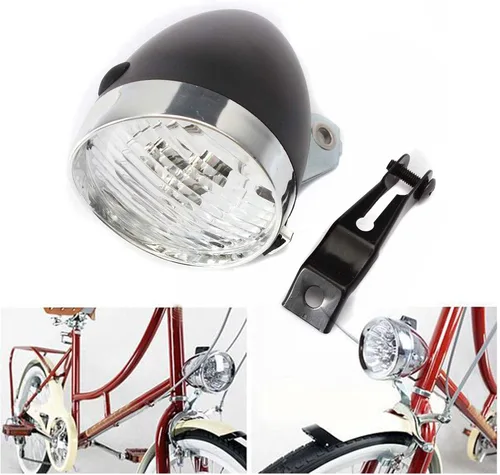 Vista 6 de Kadimendium Luz delantera de bicicleta, faro retro negro fácil de instalar con soporte para ciclismo ABS Construction, Weather proof, Fits