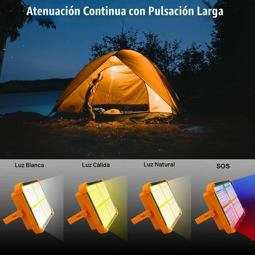 Vista 7 de CREATESTAR Luz Solar Portátil para Acampar con Soporte, Batería Recargable de 100W 12000mAh con 4 Modos, Luces LED Inalámbricas de Inundación