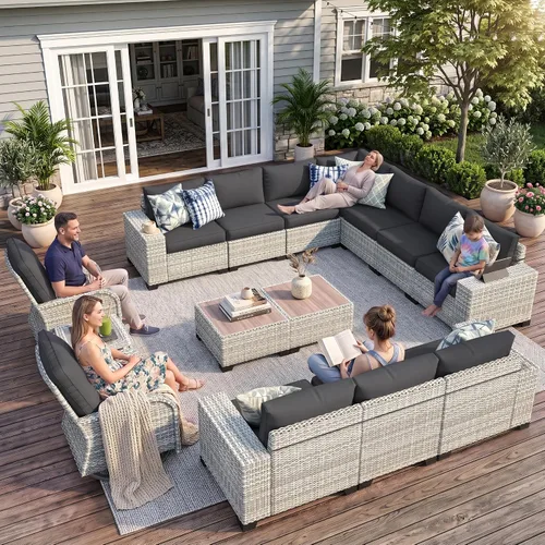 Vista 31 de Muebles de patio al aire libre conjunto PE mimbre ratán al aire libre sofá seccional Gris