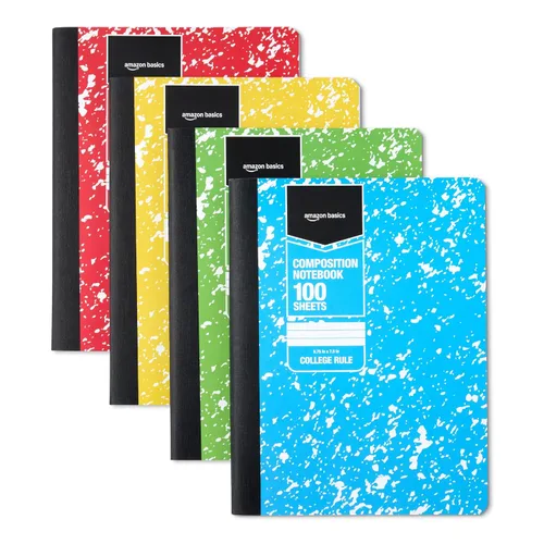 Vista 9 de Amazon Basics Composition Notebook, College Ruled, 100 Sheets, 9.75" x 7.5", Marble Black, Sturdy Cover