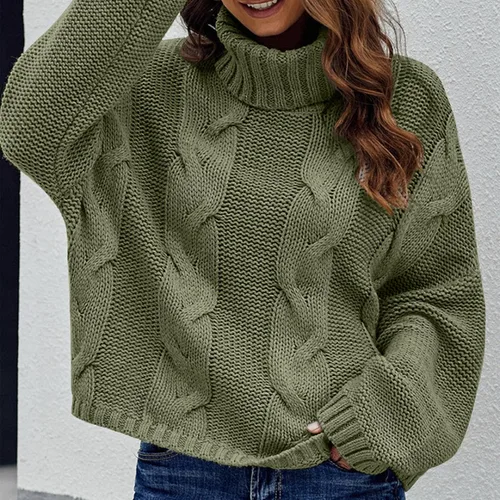 Vista 2 de RDEGOOCHA Oversized Sweater Winter Casual Long Sleeve Solid Color Cable Knit Balloon Sleeve Mock Neck Chunky Slouchy Sweater