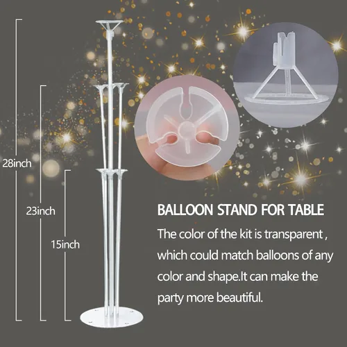 Vista 7 de Kit de 4 soportes para globos para mesa con base, centros de mesa, soporte para globos de arcoíris, decoraciones para fiesta de cumpleaños