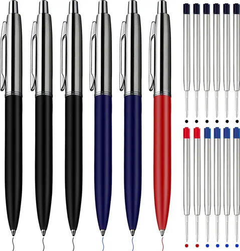 Vista 8 de ChaoQ 6 bolígrafos retráctiles de metal, para regalo, negocios, oficina, tinta negra de punta media de 1.0mm, 12 repuestos extra reemplazables