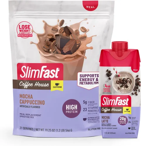 Vista 10 de SlimFast Advanced Energy Mocha Cappuccino Shake Reemplazo de comida listo para beber 0.71 onzas de proteína 4 botellas de 11 onzas líquidas Se puede
