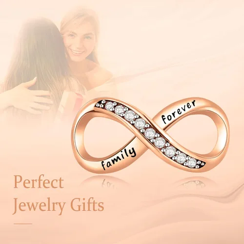 Vista 3 de Annmors Dijes de plata de ley 925 con circonitas cúbicas 5A para mamá, familia, amor, para pulseras europeas, regalo de Navidad para mujeres y niñas