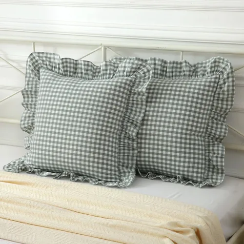 Vista 35 de Mywinlle juego de 2 fundas para cojín con volantes a cuadros negro/blanco, fundas de almohada decorativas de algodón lavado a cuadros estilo granja