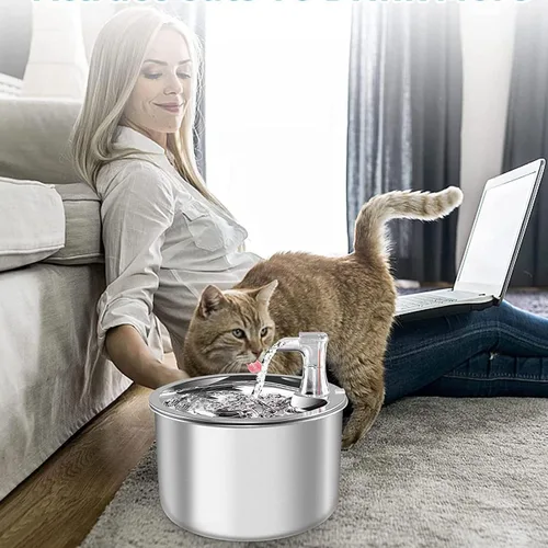Vista 4 de Fuente de agua de acero inoxidable para gatos, fuente de acero inoxidable 304, cuenco de agua circulante para gatos, fácil de usar para gatos