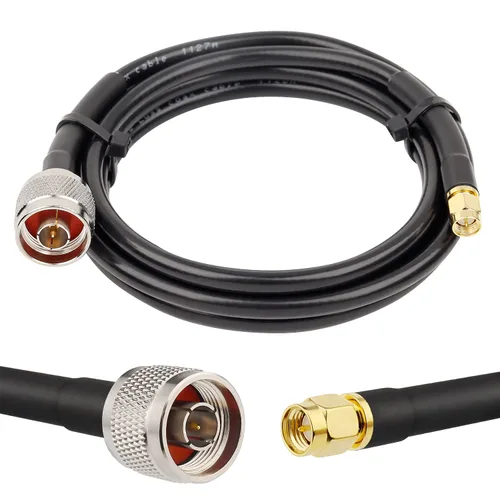 Vista 13 de MOOKEERF 2 piezas de cable N macho a SMA macho 1 pie, cable SMA a N de 50 ohmios de baja pérdida ultra KMR240 coaxial para enrutador WiFi, receptor