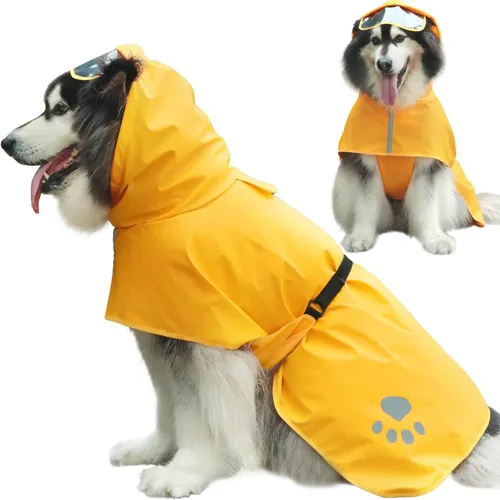 Vista 10 de Impermeable para perros con capucha, poncho deslizante – Chaqueta impermeable reflectante ligera para mascotas, impermeable con correa ajustable