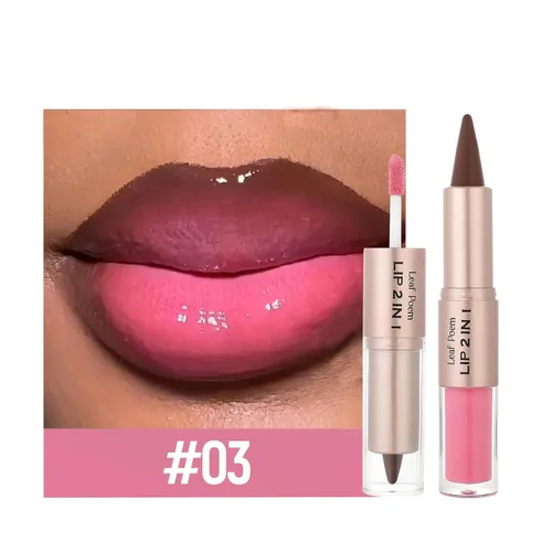 Vista 30 de BAISEN DIARY 2 en 1 doble punta mate delineador de labios y brillo de labios, lápiz combinado de labios marrón nude degradado, delineador de labios