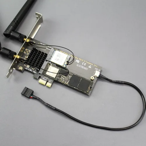 Vista 3 de GLOTRENDS Adaptador WA05 PCIe X1 para un módulo WiFi M.2 Key-E y un SSD NVMe M.2, diseño combinado 2 en 1